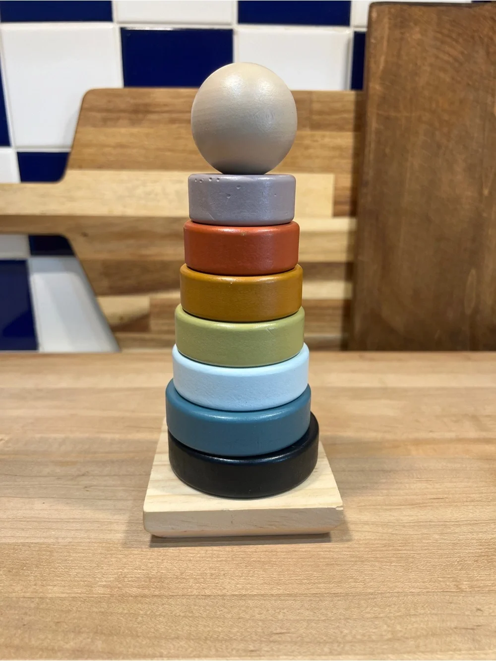 Wooden Stacking Ring Toy in Neutral & Colorful Tones